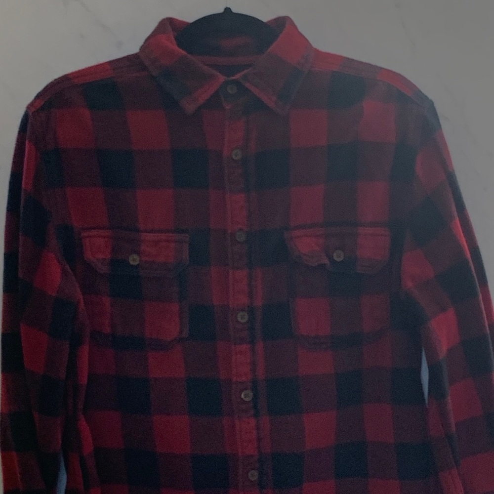Plaid unisex button down shirt long sleeves